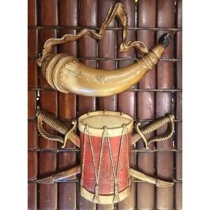 Drum Swords & Powder Horn Vintage Sexton Metal Wall Decor 8.5"x5.25
